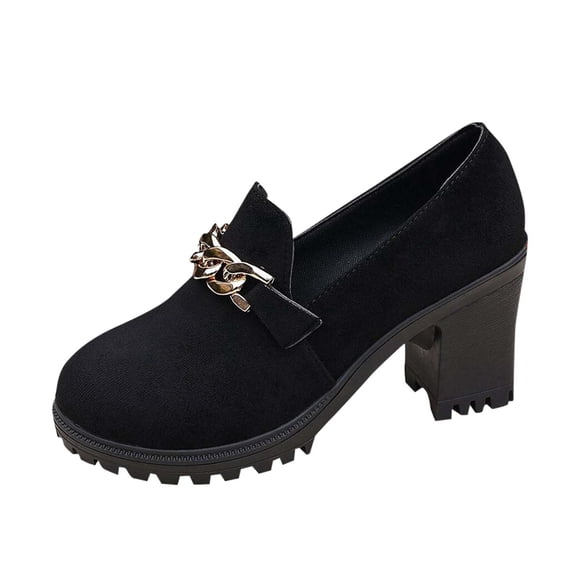 Hopeusnice High Heels Shoes for Women Non-Slip Pu Fall Slip-Ons Breathable Trendy Pumps Shoes Soft Block High Heel Classic Loafers High Heels Shoes Office Shoes Flexible Elegant Shoes Black 40
