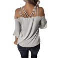 thumbnail image 2 of Womens Spaghetti Straps Cold Shoulder Shirts Casual Half Sleeve Tops, Gray, M, 2 of 5