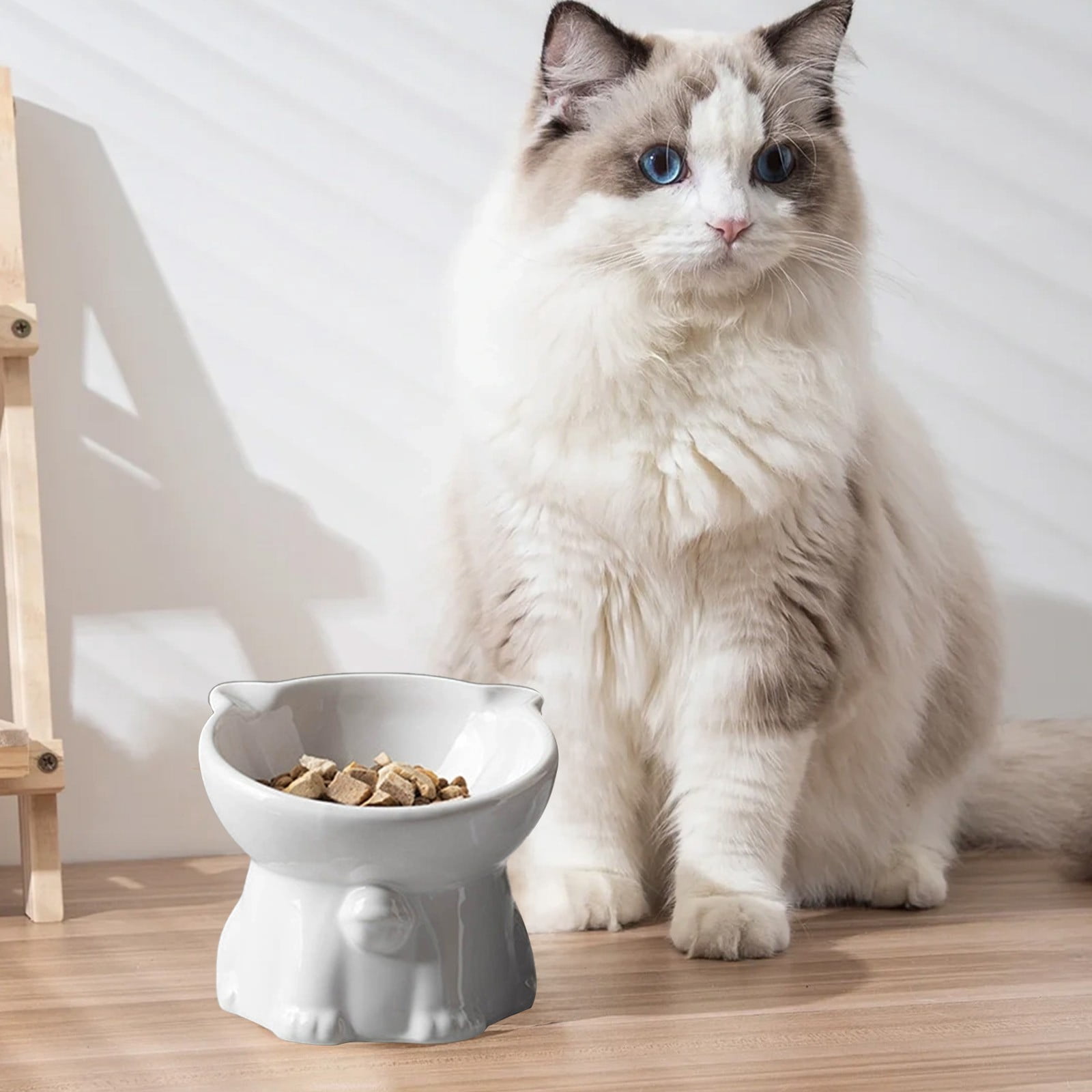 Tunhigl Non-Slip Ceramic Pet Bowl for Cats and Dogs Whisker-Friendly Wide Mouth Prevents Whisker Fatigue 250ml Capacity Food Water Bowl Non-Slip Base Safe Durable Ceramic for Daily Home Use White