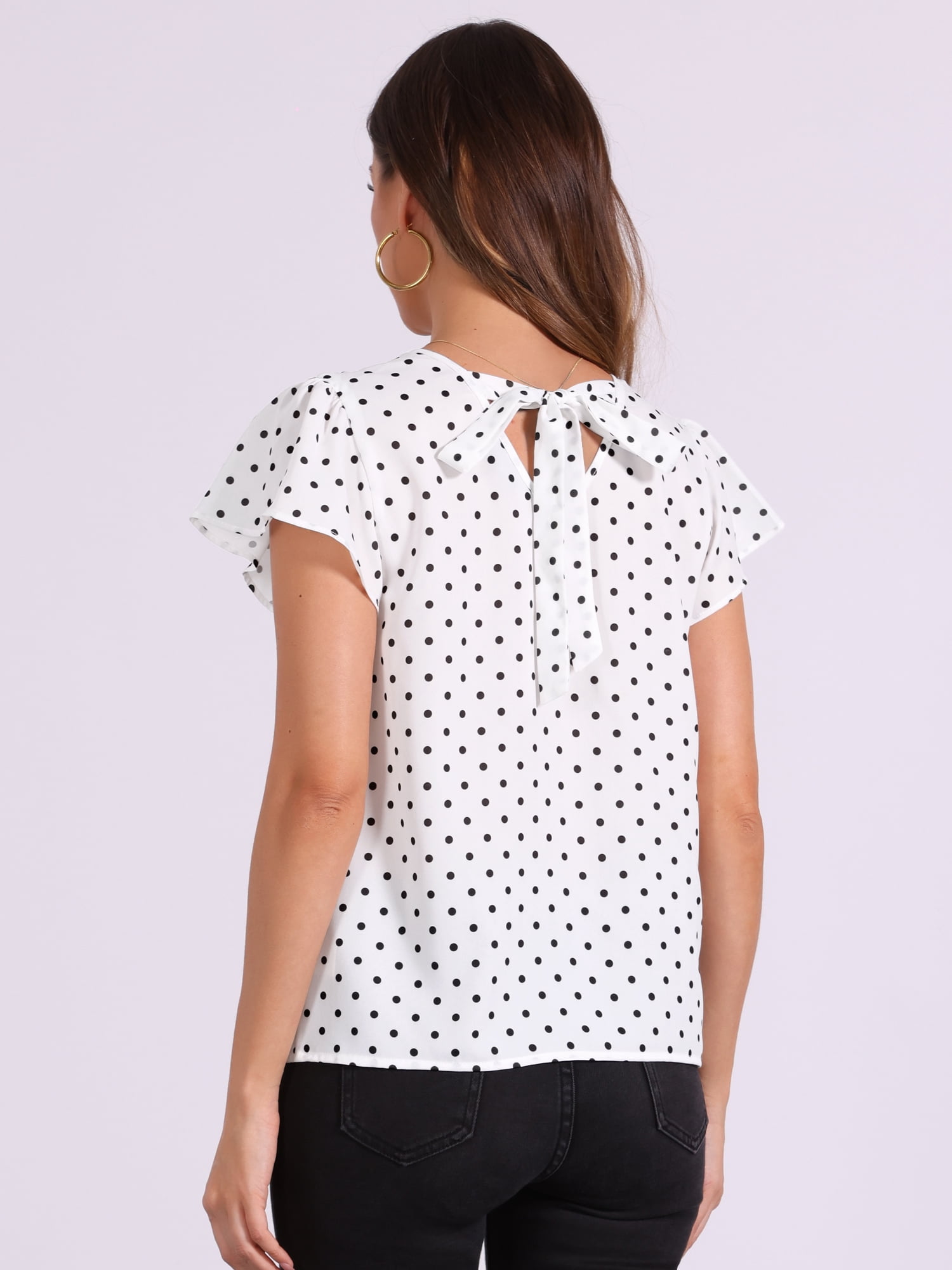 DARING DIVA Women's Puff Sleeve Round Pleated Neck Office Blouse M White