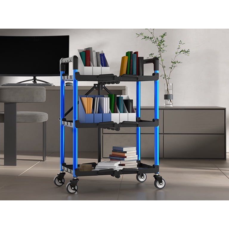 Chariot De Service Pliable 3 Niveaux EBANKU – Utilitaire Avec Roulettes 165 Kg Aluminium Pour Maison, Bureau, Entrepôt