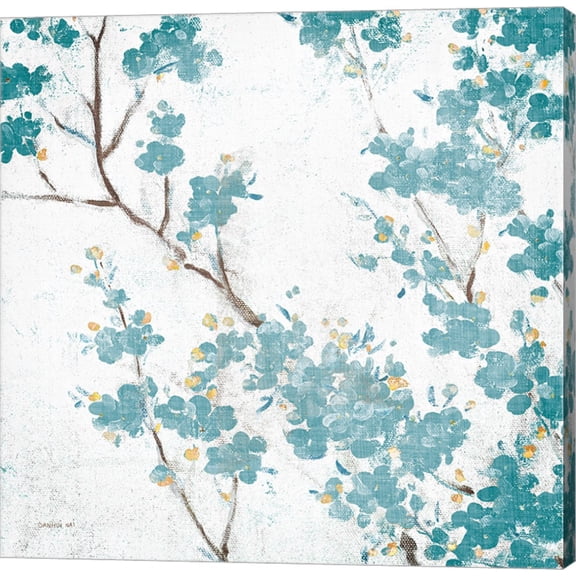 Teal Cherry Blossoms II on Cream Aged no Bird by Danhui Nai, Canvas Wall Art
