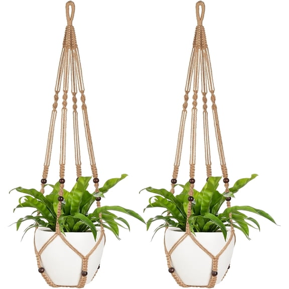 LUU-43 Inch Macrame Plant Hanger Large for up to 12 Inch Pot Extra Long Hanging Plant Holder No Tassels Hanging Planter Basket with Wood Beads for Indoor Outdoor Boho Home Decor, Ivory_SAI