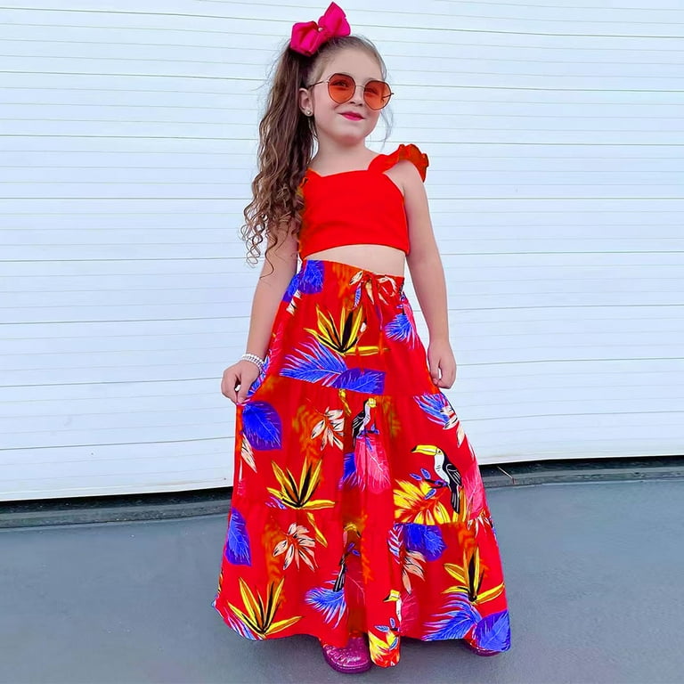 HAOYUNL Kids Girls Vest Skirt Clothing Sets Top+ Swing Skirt Cute