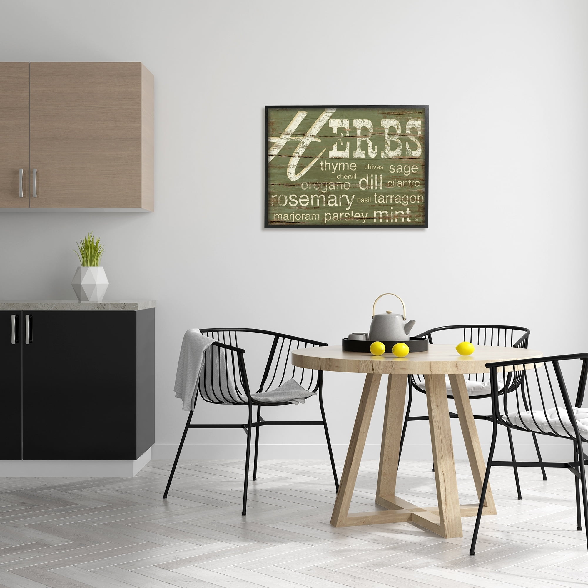 Stupell Industries Herbs and Words Green Kitchen Graphic Art Black Framed Art Print Wall Art, 24x30, by Jennifer Pugh