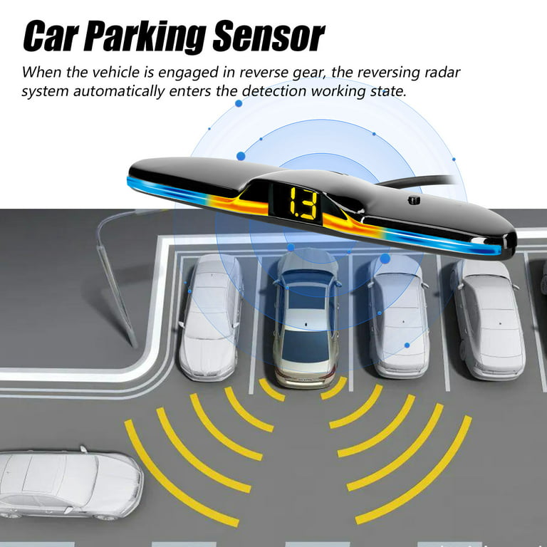 Wireless Car Parking Sensor, Reverse Radar System with 4 Parking Sensors,  Wireless LED Distance Display with Sound Warning + 4 Black Color Car  Reverse