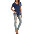 thumbnail image 5 of Camiseta mujer Nueva camiseta de mujer de moda Color sólido Cuello en V Manga corta Dobladillo redondeado Largo Casual Ropa de fiesta Tops de verano 1 1, 5 of 5