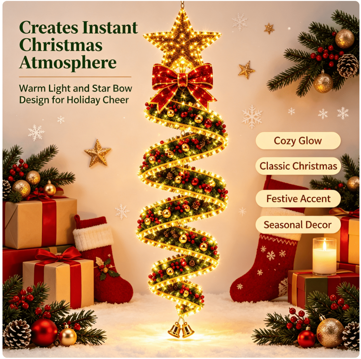 Christmas Magic Spiral Hanging LED Light Collection, Lighted Christmas ...