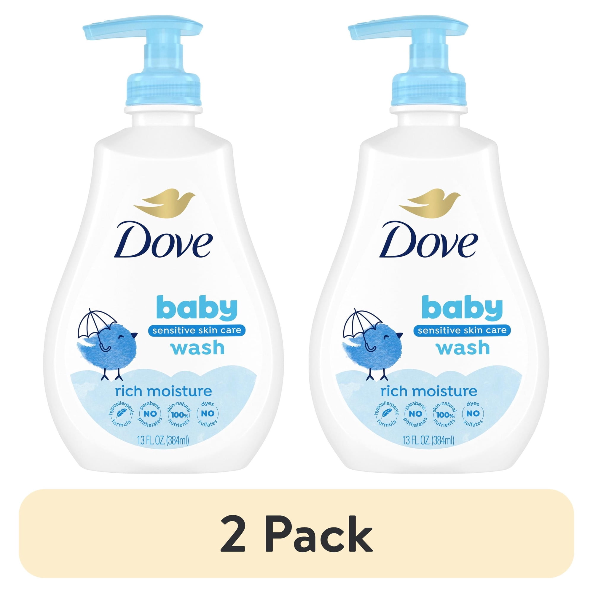 (2 pack) Baby Dove Sensitive Skin Care Baby Wash For Baby Bath Time Rich Moisture Hypoallergenic And Tear-Free,13 fl oz