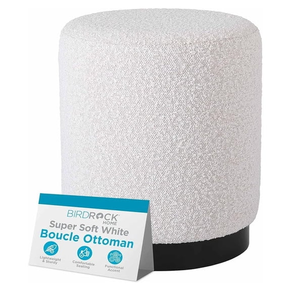 Round Boucle Ottoman Foot Stool | Soft Compact Padded Vanity Stool | Great for The Living Room, Bedroom and | Small Furniture
