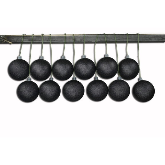 12 Pack 60mm 2.5" Glitter Black Ball Ornament with Wire