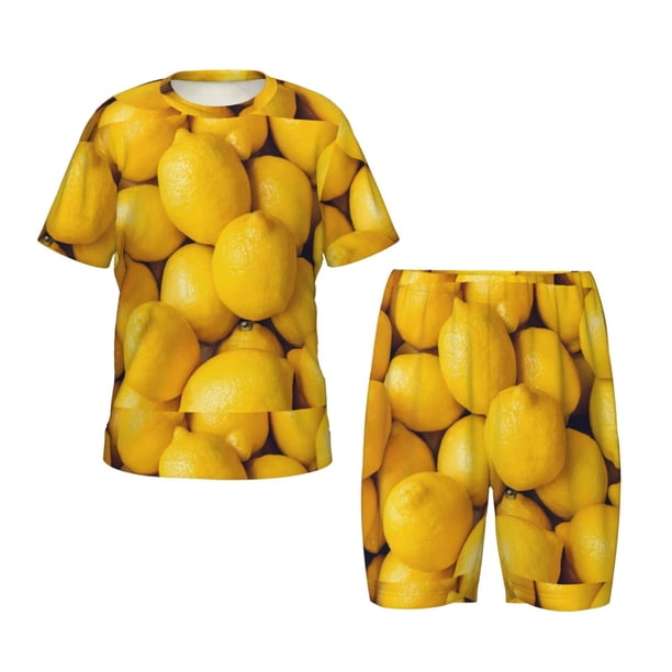 Balery Ripe Yellow Lemon Conjunto de Pijama Infantil de Manga Corta con Estampado – Ropa de Dormir de Algodón Suave-4X-Large