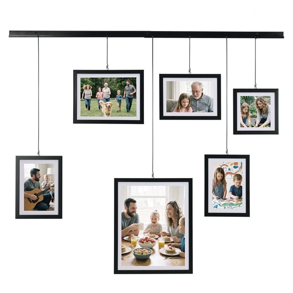 Exhibit Picture Frame Gallery Set, Wall Chain Hanging Collage Frame for Various Sizes 4x4, 4x6, 5x7, 8x10 Inch Photos, Black