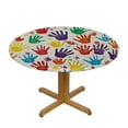 thumbnail image 3 of Awypu  Round Tablecloth, Colorful Decor Tablecloth for Side Table, Human Handprint Kids Watercolor Paint Effect, Fit Round Tables, Buffet Table/Parties/Holiday Dinner, Multi White, 3 of 7