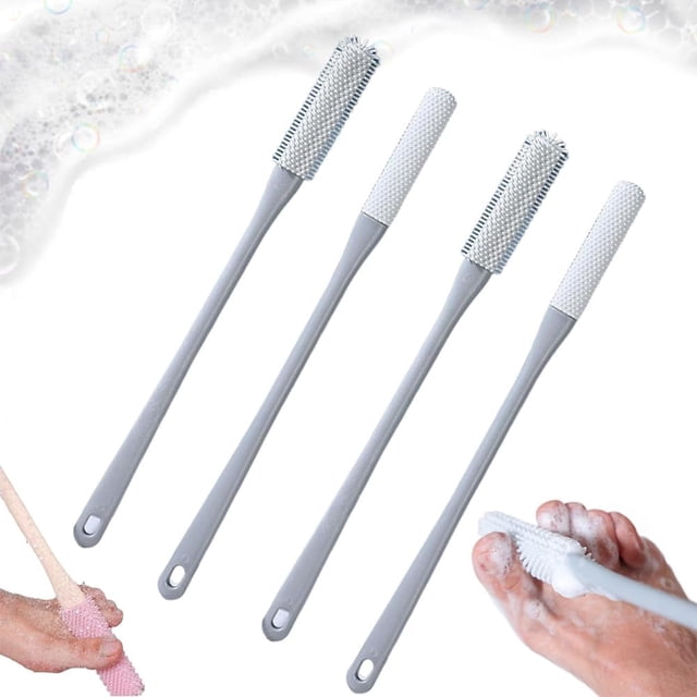 Cepillo de limpieza para espacios de dedos, cepillo de limpieza de silicona con mango largo y cepillo exfoliante, depurador de pies en la ducha, aplicador de loción exfoliante de piel suave para toda