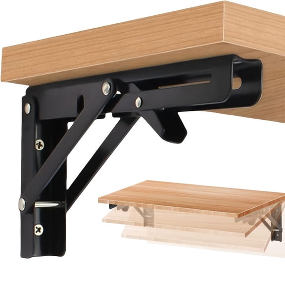 1PC 8" Folding Shelf Brackets – Matte Black, Heavy Duty Collapsible Brackets for Tables and Benches – Space-Saving Design