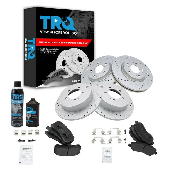 TRQ Performance Brake Rotor & Metallic Pad Front & Rear Kit w/Chemicals BKA18153
