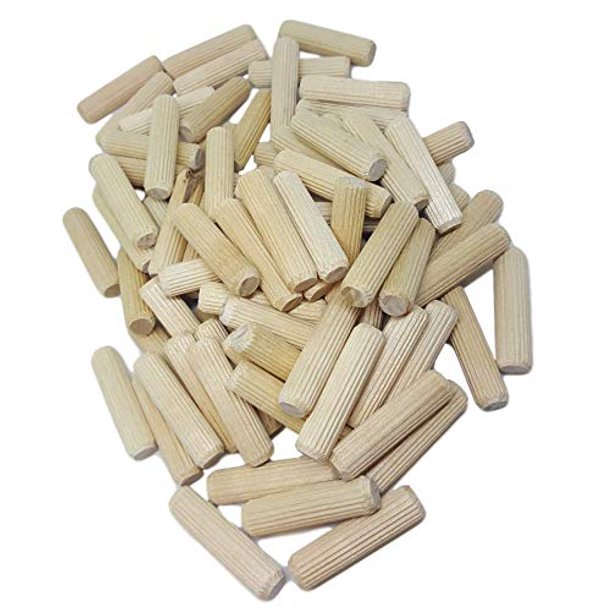 100 Pack 3/8" x 2" Wooden Dowel Pins Wood Kiln Dried Fluted and Beveled