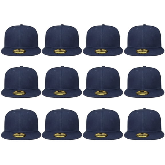 Gelante Men's Classic Plain Snapback Hat Flat Bill Adjustable Size Wholesale Lot 12pc's. Navy