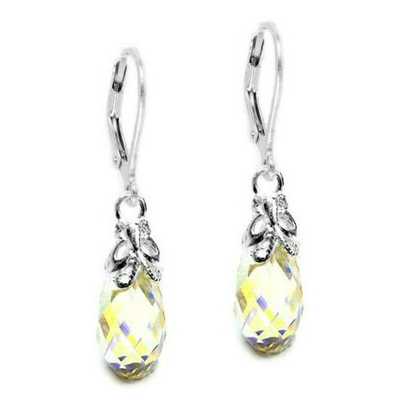 Swarovski Elements Aurora Borealis Briolette Sterling Silver Bufferfly Leverback Earrings