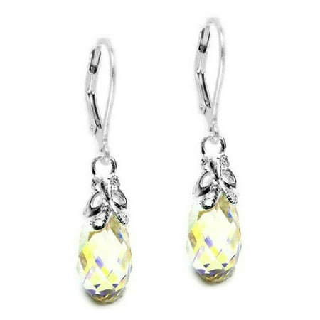 - Swarovski Elements Aurora Borealis Briolette Sterling Silver Bufferfly Leverback Earrings