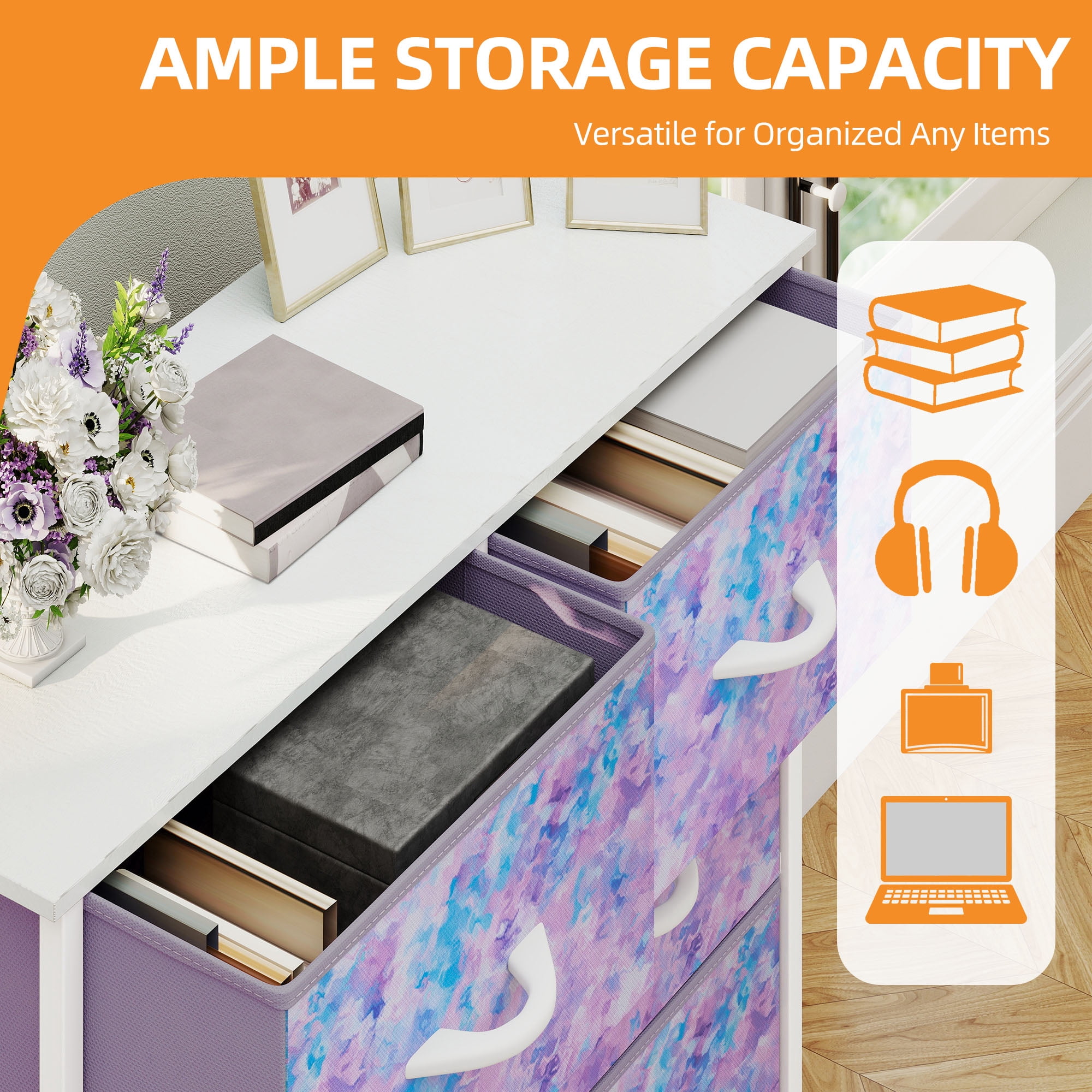 Uforic 8 Drawers Fabric Storage Dresser for , Closet, Living Room, Purple