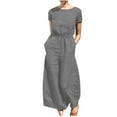 thumbnail image 4 of Utoimkio Short Sleeve Jumpsuits for Women Summer Bib Overalls Crewneck Rompers Homewear with Pockets, 4 of 9