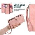 thumbnail image 7 of ELEHOLD Multi-Functional Wallet Case for Samsung Galaxy S24 Ultra,with Large Capacity 11 Card Slots Zipper Bag Magnetic Detachable Leather Case Wriststrap Shockproof Galaxy S24 Ultra Case - Pink, 7 of 7
