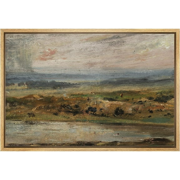 PixonSign Framed Canvas Print Wall Art Rustic Countryside Village Nature Wilderness Illustrations Fine Art Decorative Farmhouse/Country Relax/Calm/Cozy Multicolor Zen for Bedroom - 16"x24" Natural