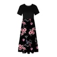 thumbnail image 4 of Penkiiy Robe d'Été Décontractée à Manches Courtes Col Rond Robe Maxi Fluide à Volants avec Poches Imprimé Floral 2TG Noir, 4 of 4