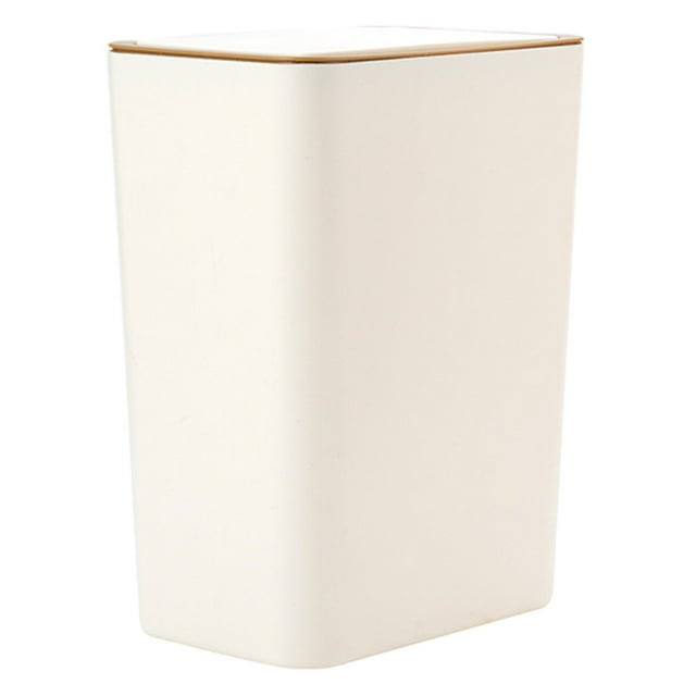 Press-Lid Slim Plastic Trash Bin - Space-Saving Wastebasket for Kitchen, Bathroom, Garage, or Small Spaces