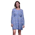 thumbnail image 1 of Bimba Blue Mignon Dahlia & Rose Floral Button Down Midi Dress Women Tunic Long Sleeve Smocked Top-XX-Large, 1 of 7