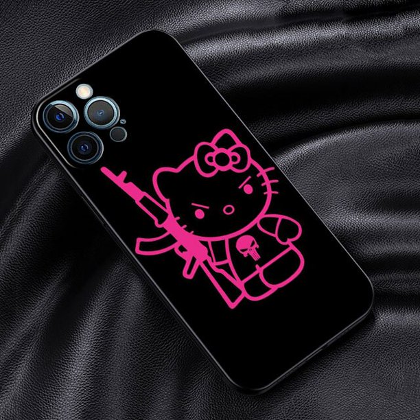Funda de silicona negra para iPhone, carcasa bonita y fresca de Hello Kitty Cat para modelos 11, 12, 13, 14 Pro Max, Mini, XS, XR, X, 8, 7, 6S, 6, 5, 5S Plus Fivean unisex