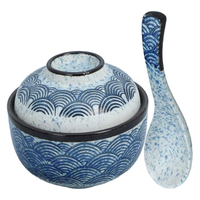 1 Set of Japanese Style Soup Bowl Covered Soup Bowl Multi-function Soup Bowl with Spoon
