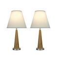 thumbnail image 3 of Aspen Creative 40095, Two Pack Set, 21 1/2" High Transitional Wooden Table Lamp, Brown Wood with Pewter Finish Base and Hardback Empire Shaped Lamp Shade in Off White, 11" Wide, 3 of 3