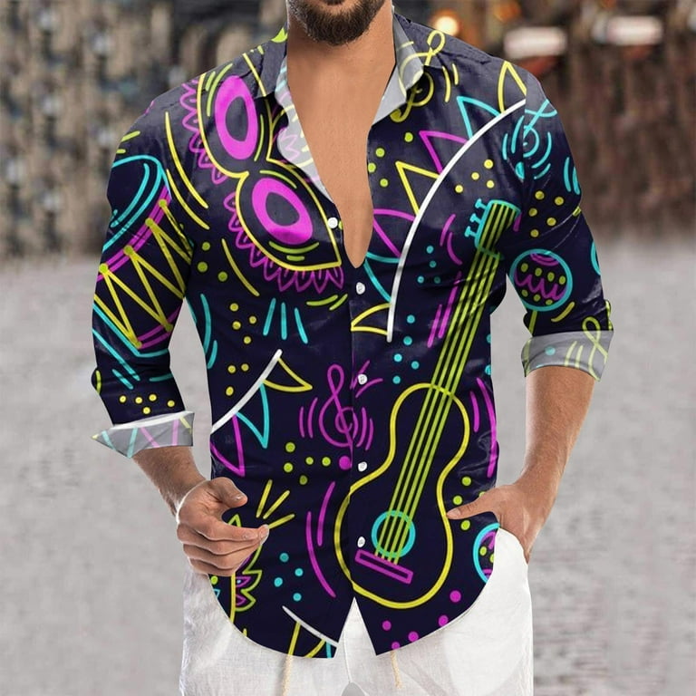 Hwmodou Men Shirts Dressy Casual Mens Carnival Graphic 3D Printed Button  Lapel Long Sleeve Shirt Top Plus Size Party Festival Clothes For Man -  Walmart.com