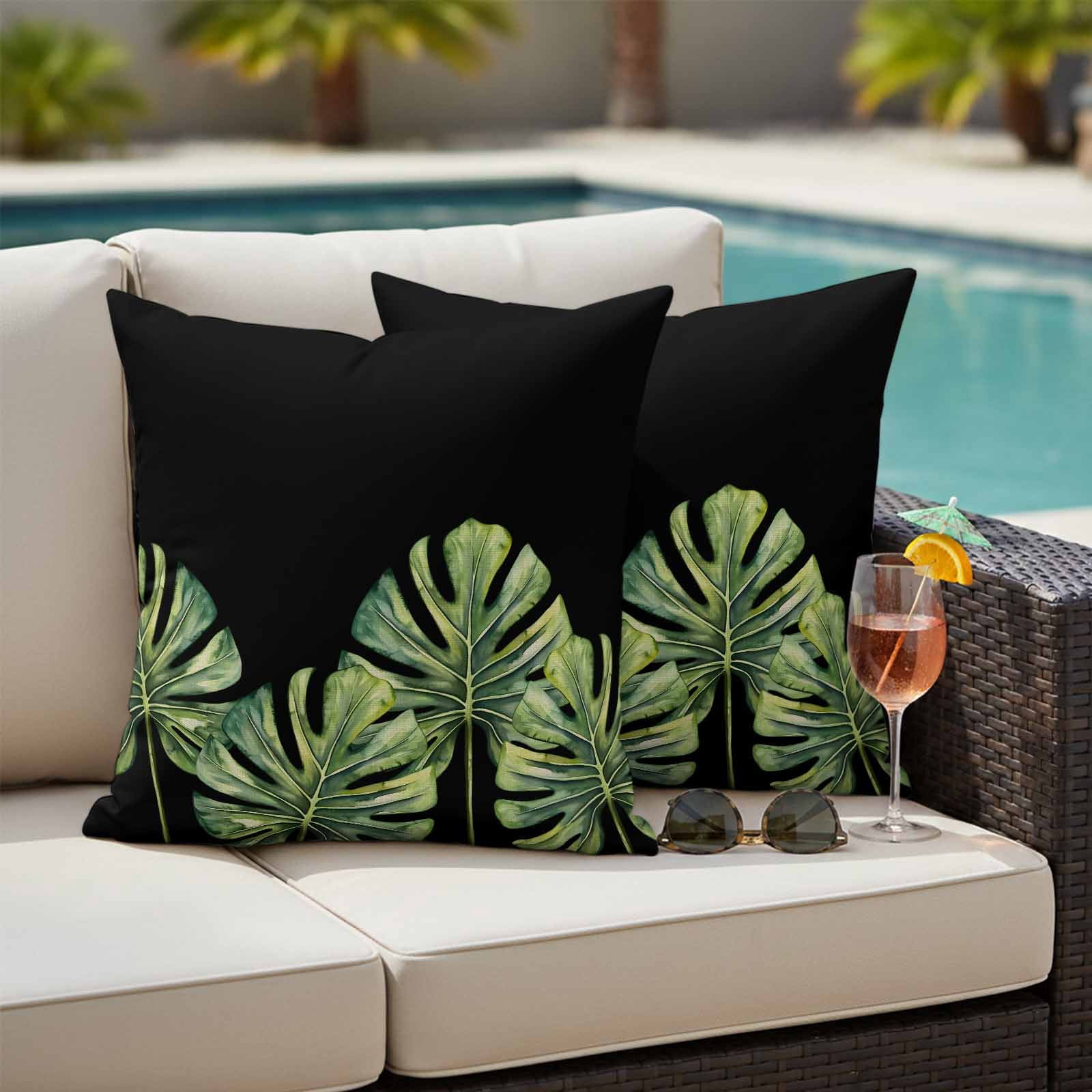 Monstera Pillow Covers 2 Pack Green Tropical Leaf Pillowcase Waterproof Outdoor Throw Pillow Cover for Patio Garden Square Cushion 20”x20”