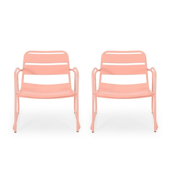 Noble House Cowan Outdoor Dining Chair in Matte Coral (Set of 2)