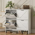 thumbnail image 6 of Shoe Storage Cabinet with 4 Flip Drawers, Farmhouse Narrow Slim Shoes Cabinet, Hidden Shoe Rack Organizer Cabinets for Entryway, Hallway, Foyer, Living Room (4 Drawers, Antique White), 6 of 14