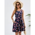 thumbnail image 2 of Chiclily Summer Sleeveless Dress Casual Beach Cover up Tank Sundress with Pockets, Rose Navy Blue M, 2 of 6