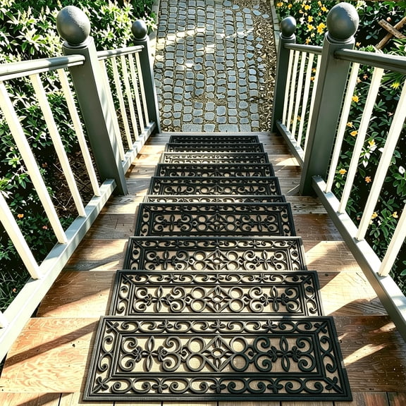 WANLISELL 5 pack Rubber Stair Treads, 10'' x 30'' Non-Slip Rubber Step Mats Stair Treads Mat for Indoor Outdoor Stairs, Black