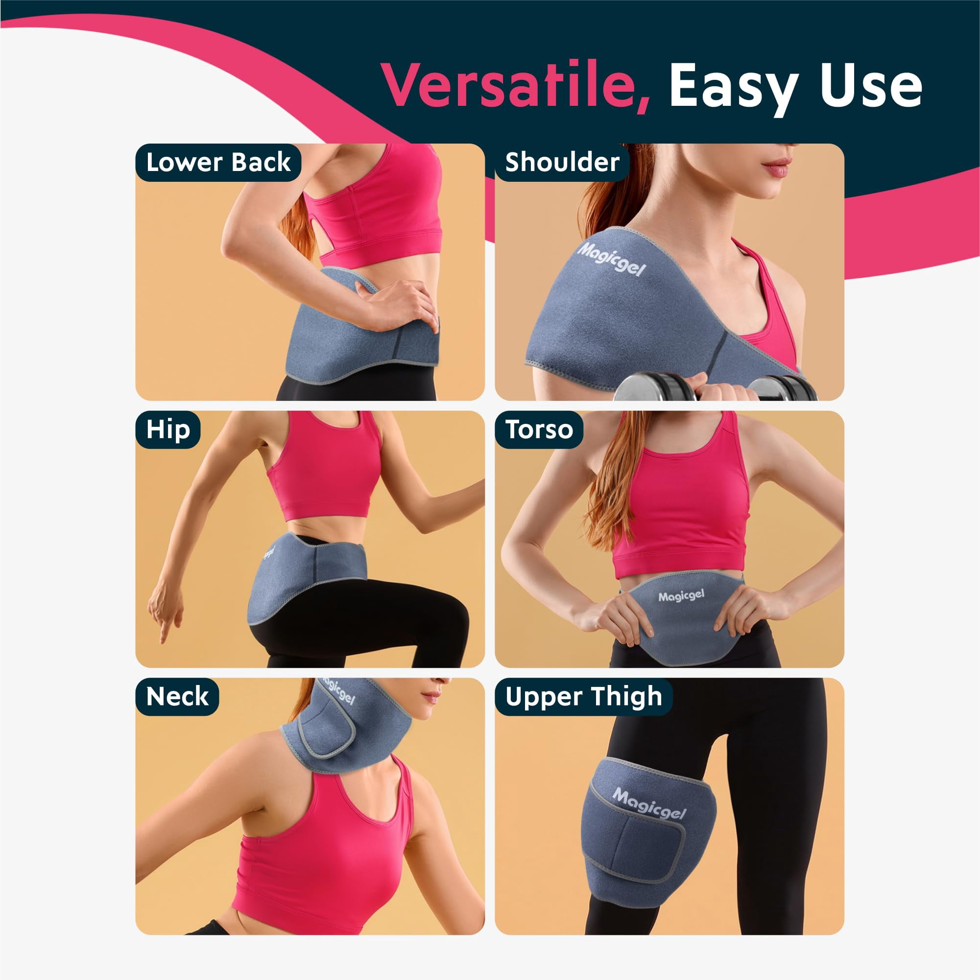 Magic Gel Ice Pack for Back Pain Relief | Reusable Hot & Cold Therapy Gel Packs with Strap, 2 Pack