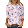thumbnail image 2 of Royisotas Casual Womens Tops Plus Size Pink Hawaiian 3/4 Sleeve Summer TShirts Loose Crew Neck Comfortable Shirts, 2 of 5