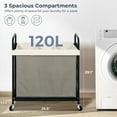 thumbnail image 6 of Laundry Hamper 3 Section, 120L Rolling Laundry Sorter Cart with Removable and Washable Liner Bag, Rolling Clothes Hamper with Metal Handle for Laundry Room and Bedroom, 6 of 7