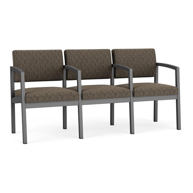 Lenox Steel Reception Waiting Room 3 Seats Chair / Charcoal Steel / Brown