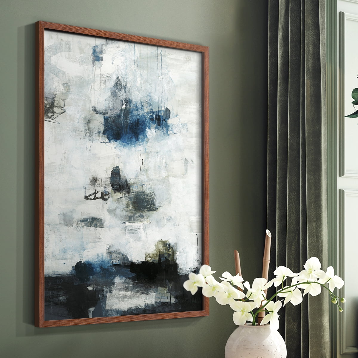 Black & Blue Framed Print in Brown Solid Wood Framed Print No Nail Hanging