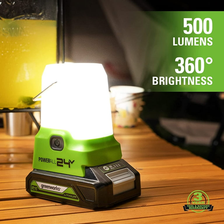 Greenworks 24V Lantern, Cordless 500lm Camping Light Kit, USB-A