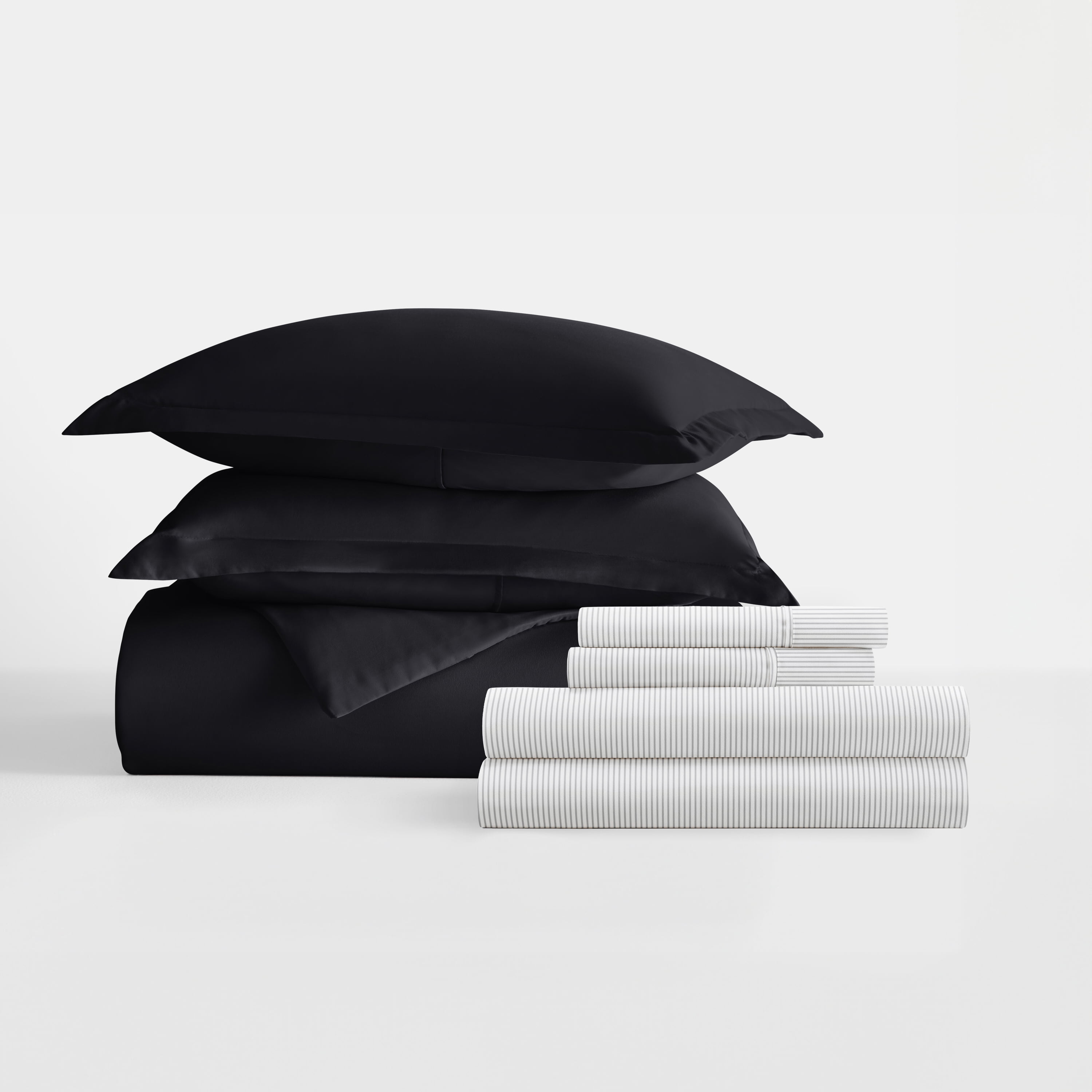 Noble Linens 8 Piece Solid Duvet Bundle in Black, Full