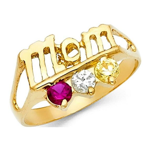 14k Yellow Gold CZ Mom Ring Mothers Day Band Multi Color Three Stone Stylish Fashion Fancy Size 7