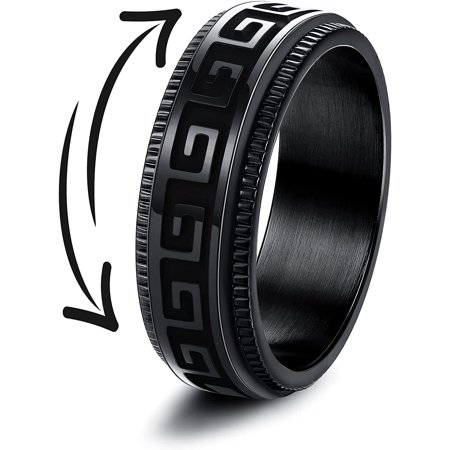 Jstyle Stainless Steel Black Spinner Ring for Men Women Cool Chain Inlaid Fidget Rings 6-8mm Wide Stress Relieving Fashion Promise Band Rings Size 7-13